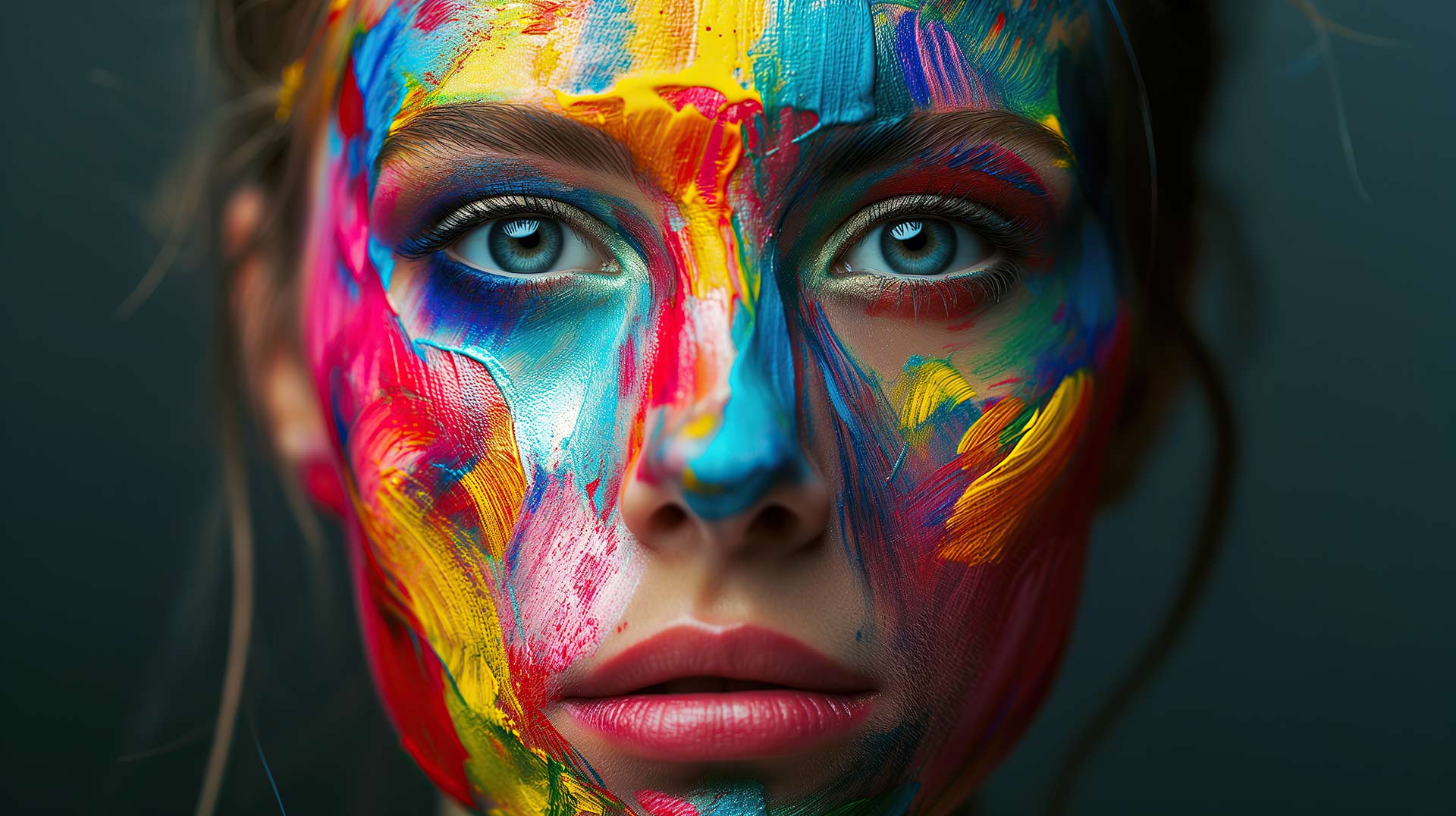 Ultra closeup of woman with vibrant paint on her face