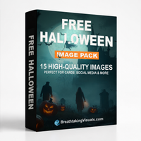 Free Halloween Box with people in graveyard with pumpkins, bats, witch on a broom and castle in the distance.