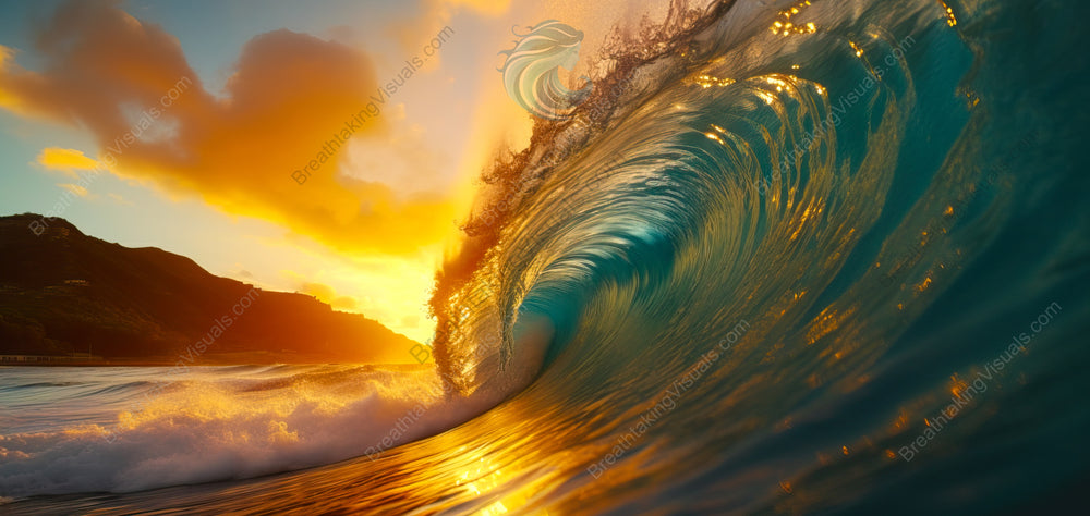 Breathtaking Ocean Wave at Sunset