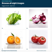 Four reduced-resolution original images from the eight-image Free Fruit and Vegetable pack: lettuce, onions, oranges and tomatoes. Sheet 2 of 2. Together the two sheets show all eight included images.