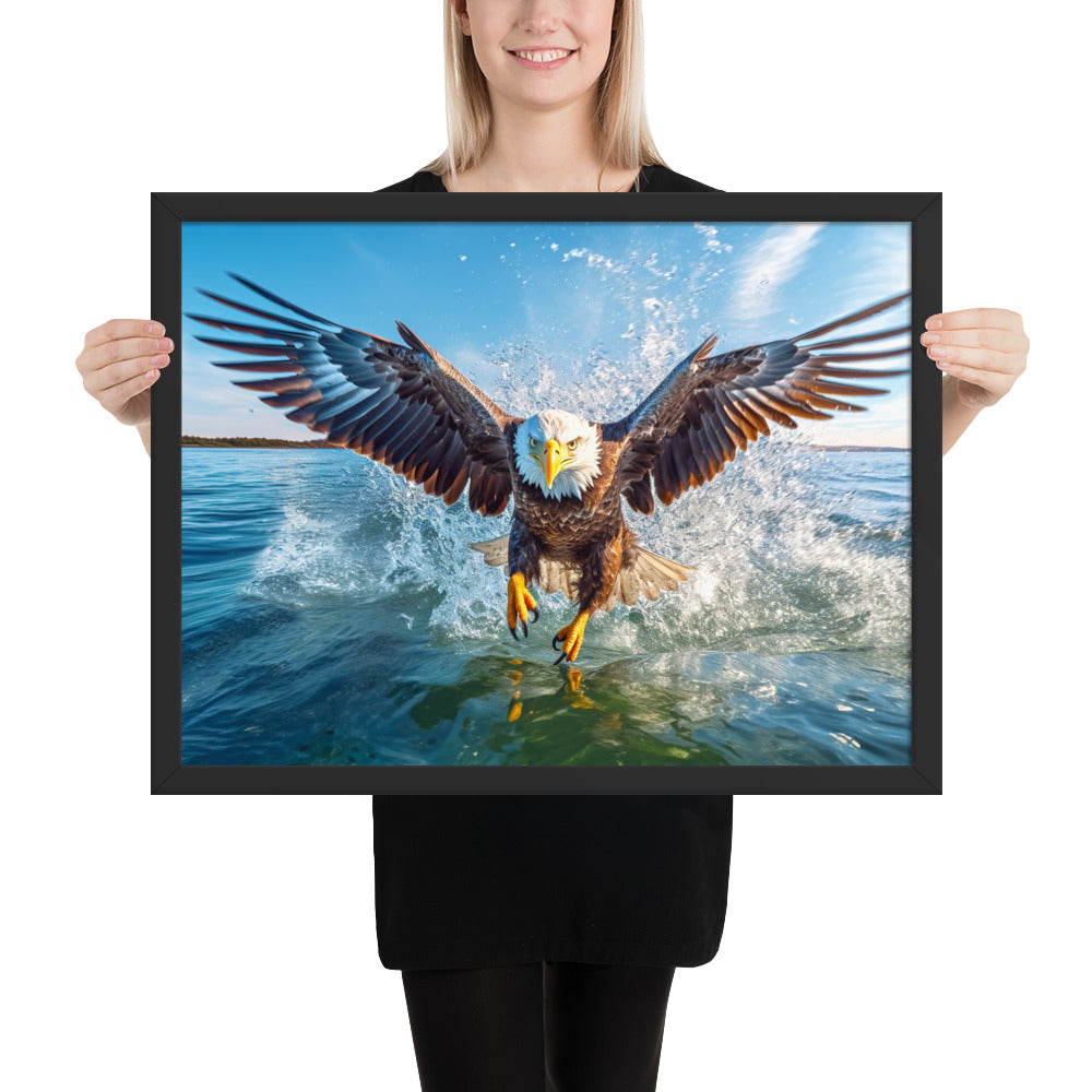 Bald Eagle Over Water Framed Art