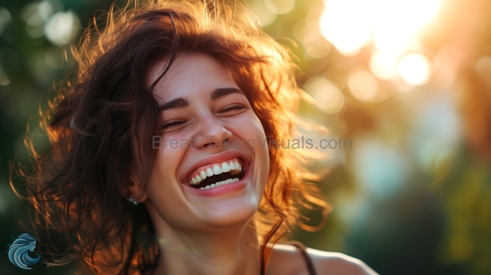 Radiant Joy: Candid Laughter in Golden Hour