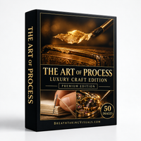 The Art of Process Luxury Craft Edition black-and-gold box mockup with gilding, bookbinding and watchmaking imagery, shown on a light-grey background