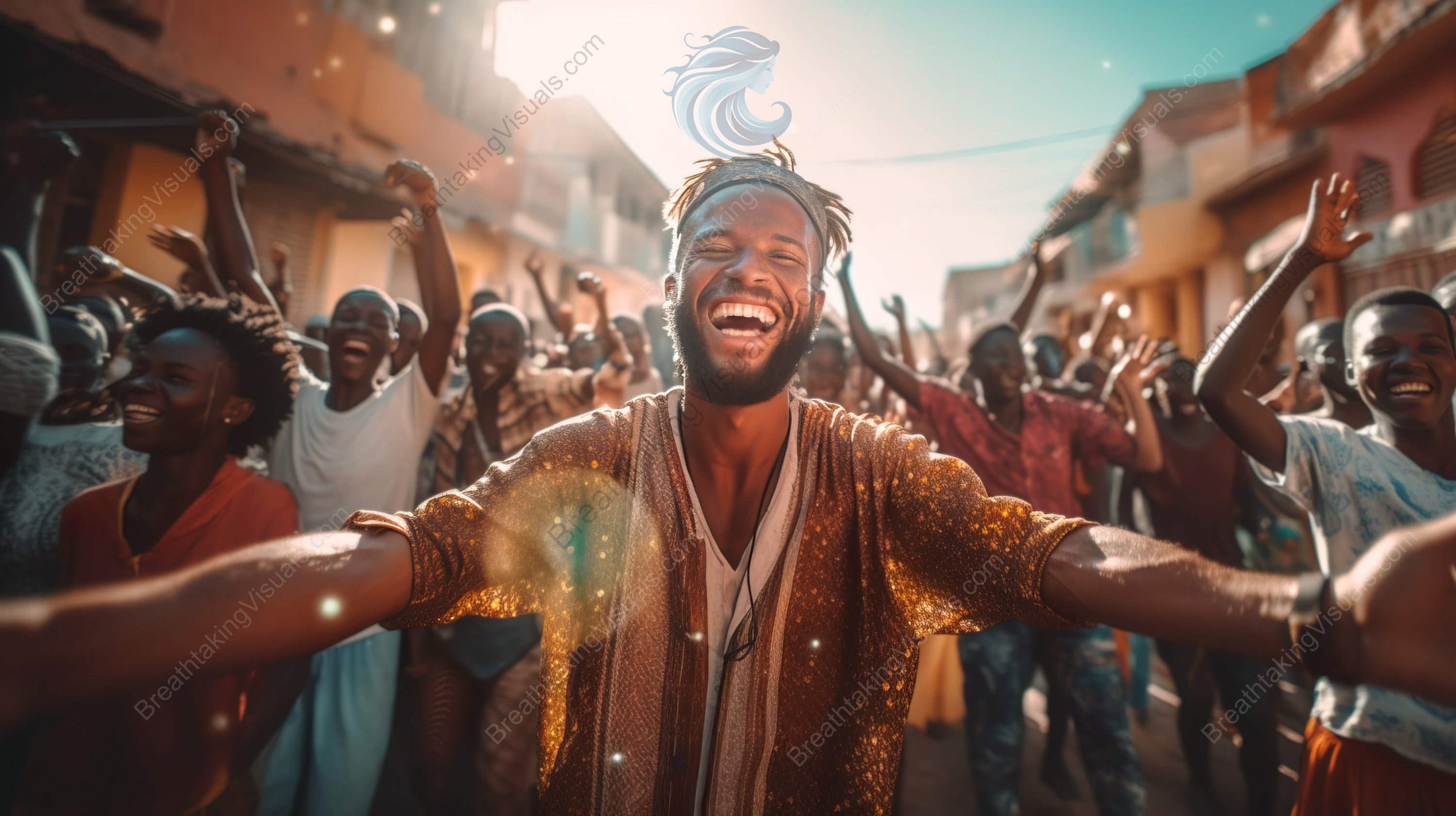 Jubilant Man Celebrating in an African Street Festival