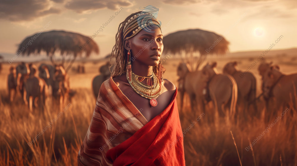 African Tribal Beauty at Sunset