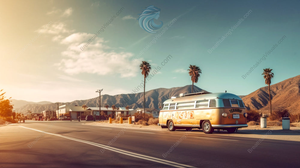 Desert Road Trip with Vintage Van