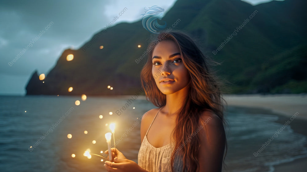Enchanting Lady with Floating Lights