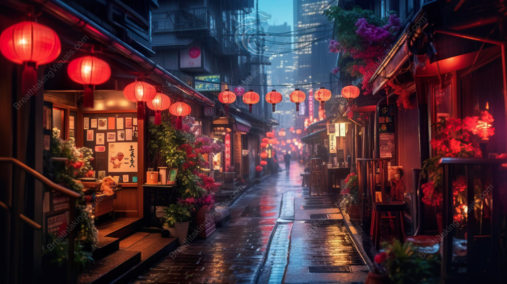 Lantern-Lit Streets After Rain