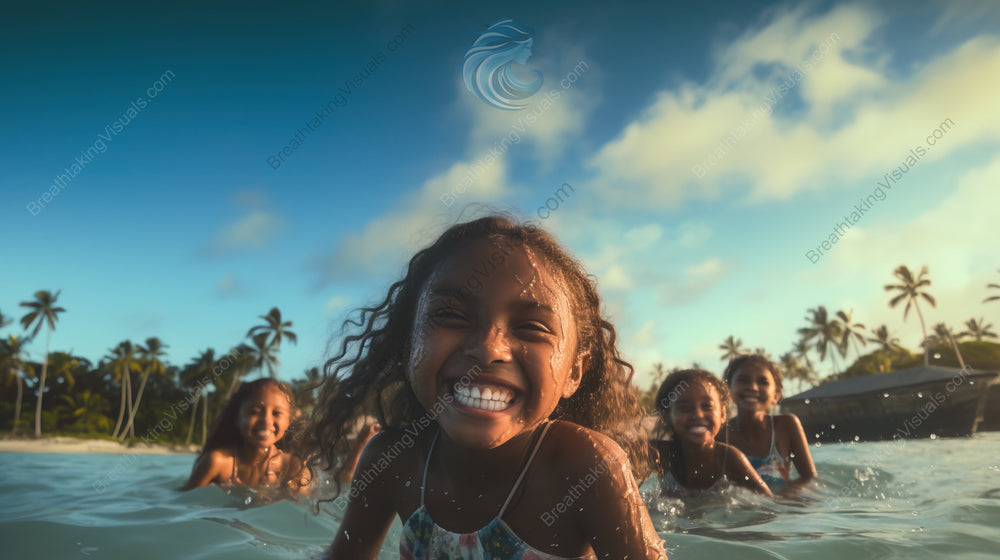Children's Joyful Moments on a Tropical Beach