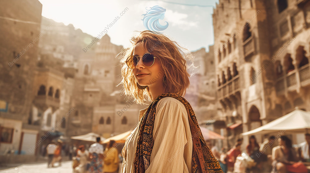 Sunlit City Wanderer with glasses